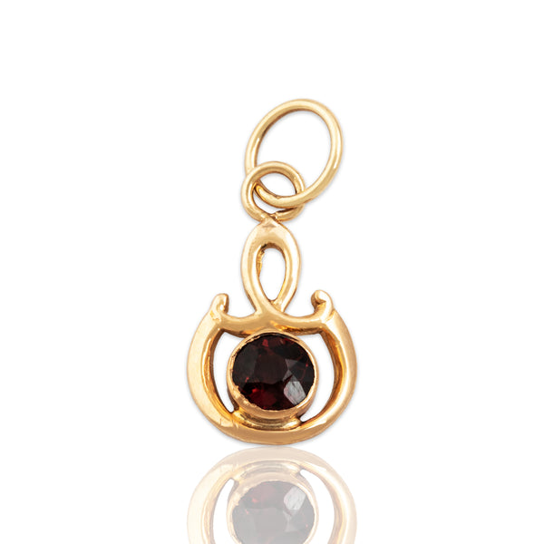 Antique 14k Yellow Gold Garnet Swirling Circle Charm / Pendant