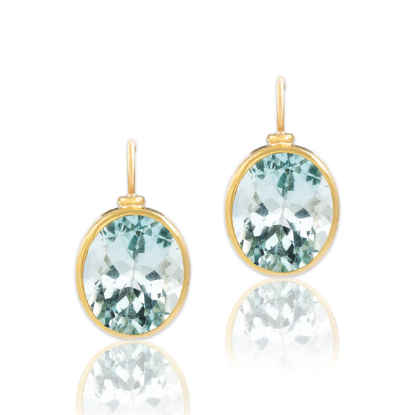 Vintage 18k Yellow Gold Blue Topaz Bezel-Set Statement Earrings
