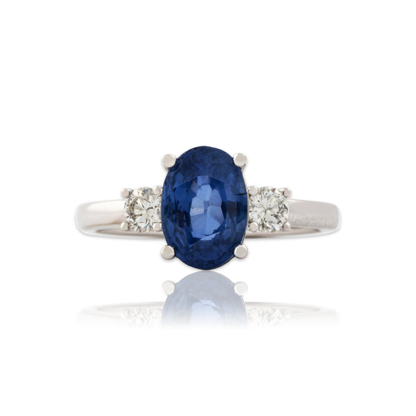 Estate 14k White Gold 2.6ct Blue Sapphire .31cttw Diamond Superb Ring 6.50