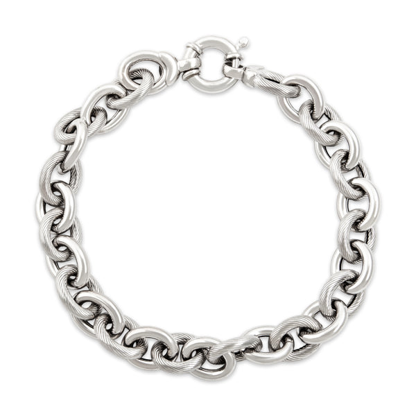 Vintage Italian Lightweight 14k White Gold Textured Cable Link Bracelet 7.25