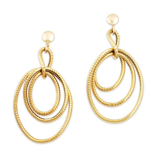 Vintage Italian Large 14k Yellow Gold Interlocking Cable Dangle Earrings