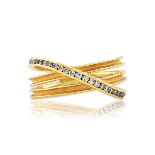 Vintage 18k Yellow Gold .314cttw Diamond Artistic Triple Band Ring 7.75