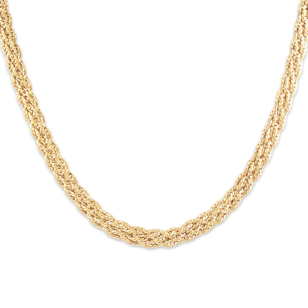 Vintage Italian 14k Yellow Gold Classic Braided Chain Necklace 15