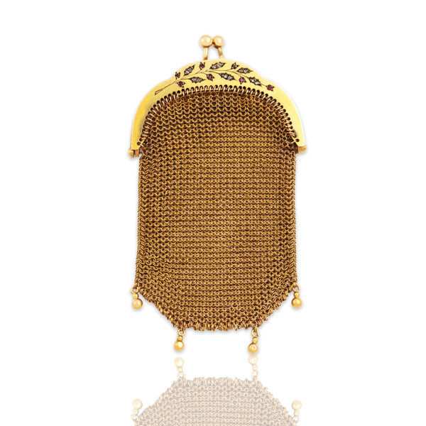 Antique French Unusual 18k Yellow Gold Diamond Ruby Wonderful Chatelaine Purse
