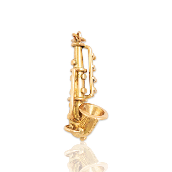 Vintage Large 18k Yellow Gold Fantastic Saxophone Charm / Pendant
