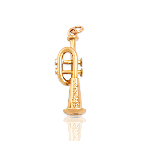 Vintage Large 18k Yellow Gold Wonderful Detailed Trumpet Charm / Pendant