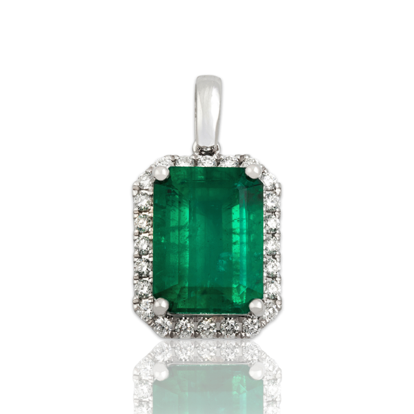 Estate 14k White Gold 3.65ct Emerald .312cttw Diamond Haloed Evergreen Pendant