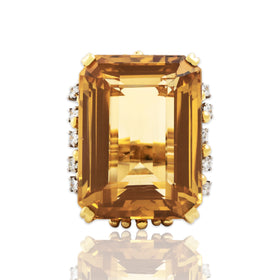 Vintage Oversized 18k Yellow Gold Citrine Diamond Spectacular Cocktail Ring 5.25