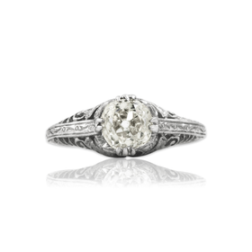 Antique Platinum .74ct Old Mine Cut Diamond Wonderful Piercework Solitaire Ring