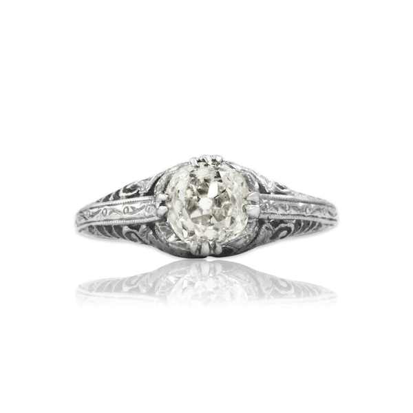 Antique Platinum .74ct Old Mine Cut Diamond Wonderful Piercework Solitaire Ring