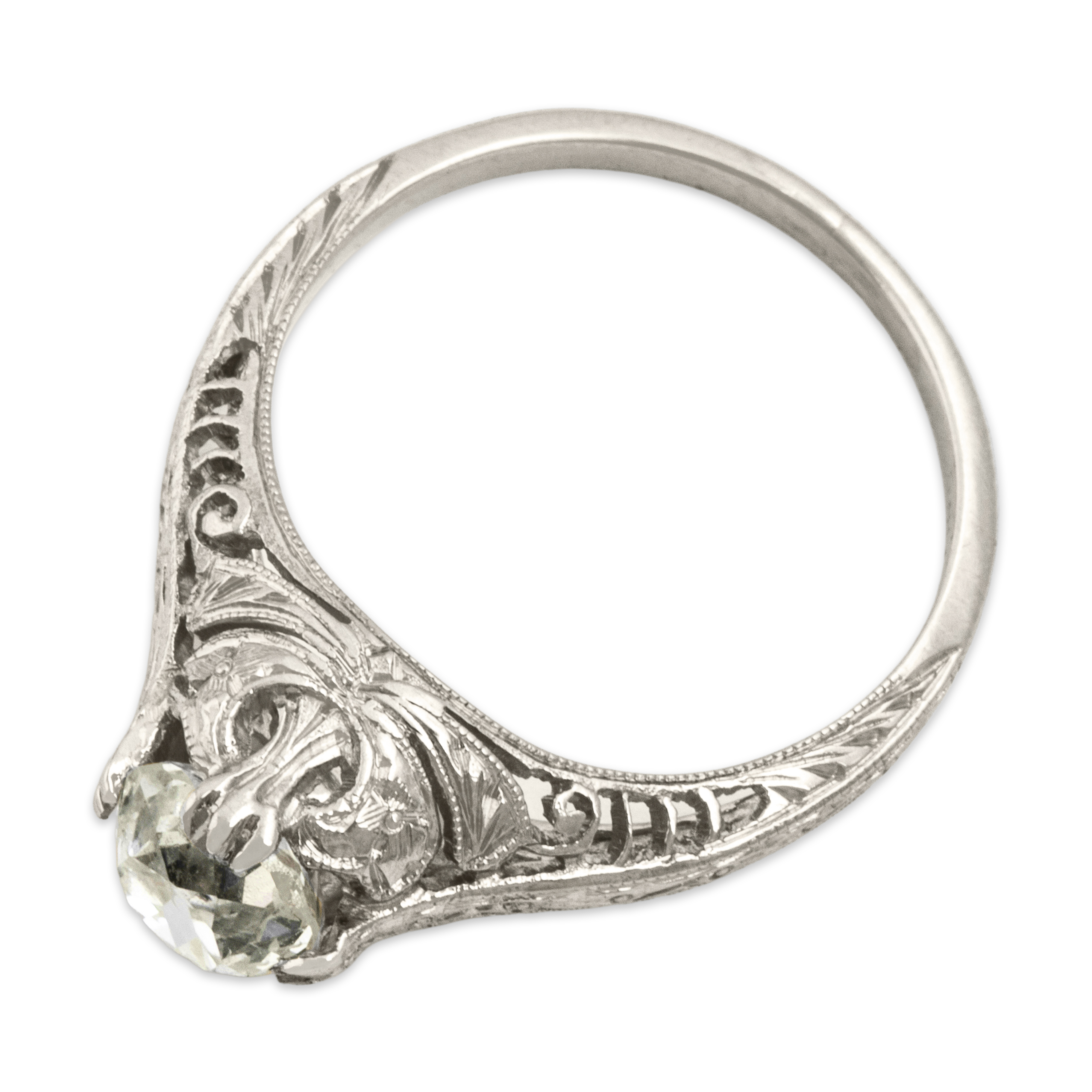 Antique Platinum .74ct Old Mine Cut Diamond Wonderful Piercework Solitaire Ring