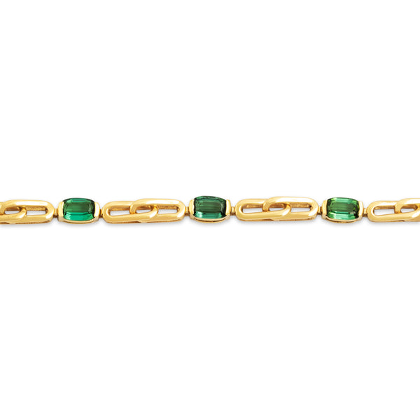 Vintage 18k Yellow Gold 3.3cttw Mint Tourmaline Interlocking Link Bracelet 7