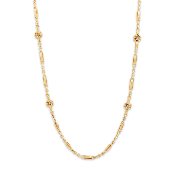 Vintage 14k Yellow Gold .332cttw Diamond Dimensional Flower Link Necklace 24