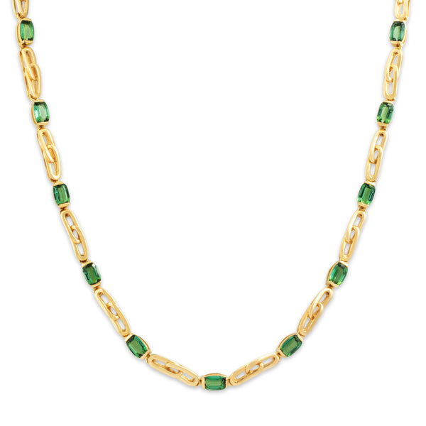 Vintage 18k Yellow Gold 7.4cttw Mint Tourmaline Incredible Link Necklace 16