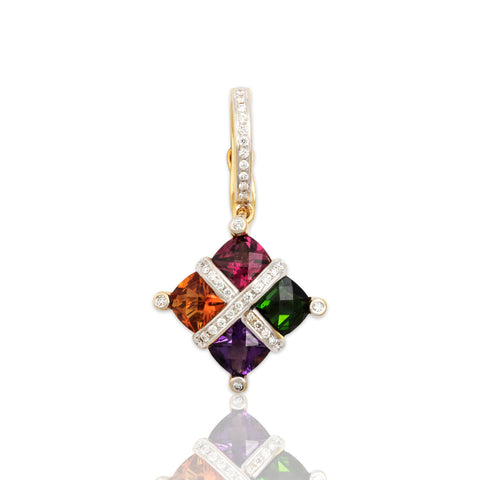 Antique 14k Rosy Yellow Gold & Platinum Amethyst Old Mine Diamond Line Pendant