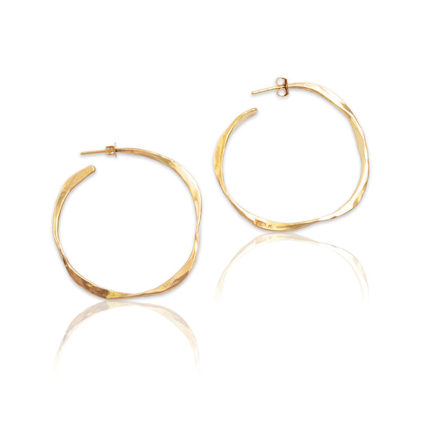 Vintage Large 14k Yellow Gold Artistic Hammered Hoop Earrings