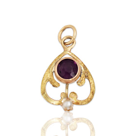 Antique 10k Yellow & Rose Gold Glass Pearl Art Nouveau Charm / Pendant