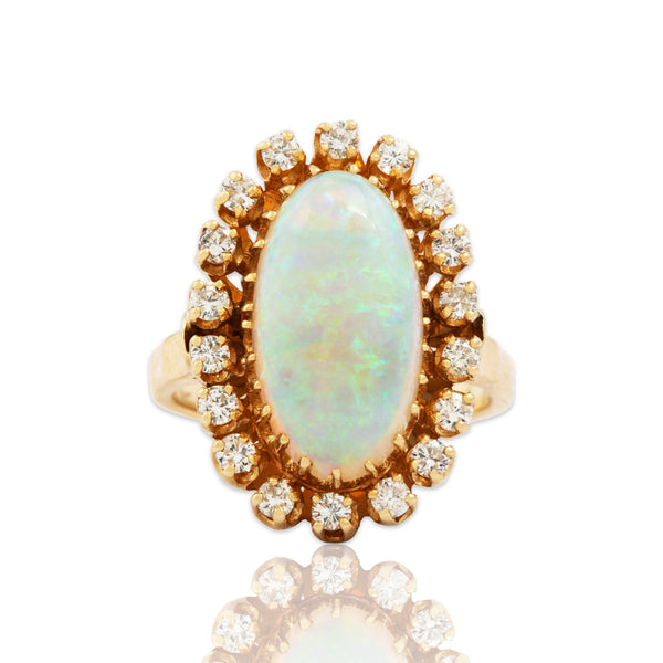 Vintage 14k Yellow Gold 4.4ct Opal .522cttw Diamond Incredible Halo Ring 6.25