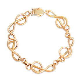 Vintage Heavy 18k Yellow Gold Unusual Treble Clef Link Bracelet 7.75"