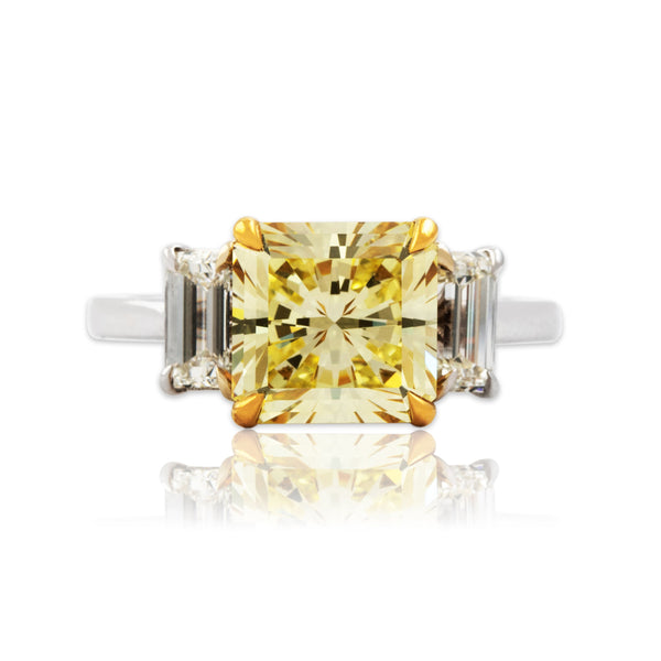 Vintage 18k White Gold 3.21ct GIA Fancy Intense Yellow Diamond .93cttw White Diamond Ring