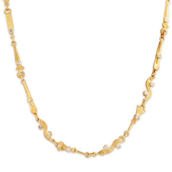 Vintage 18k Yellow Gold 1.104cttw Diamond Funky Abstract Link Necklace 16.25