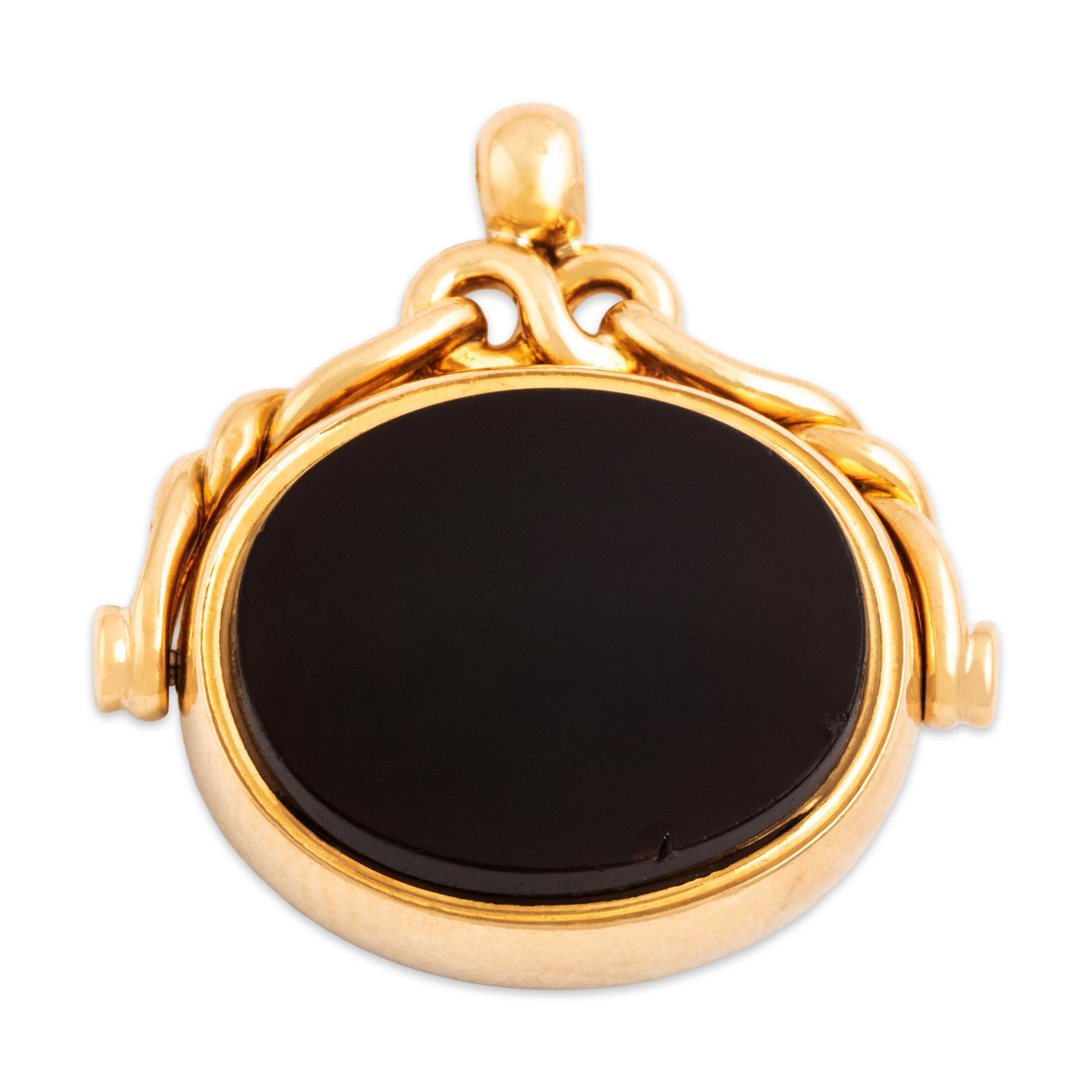 Antique Large English 18k Yellow Gold Bloodstone Carnelian Spinning Fob Pendant