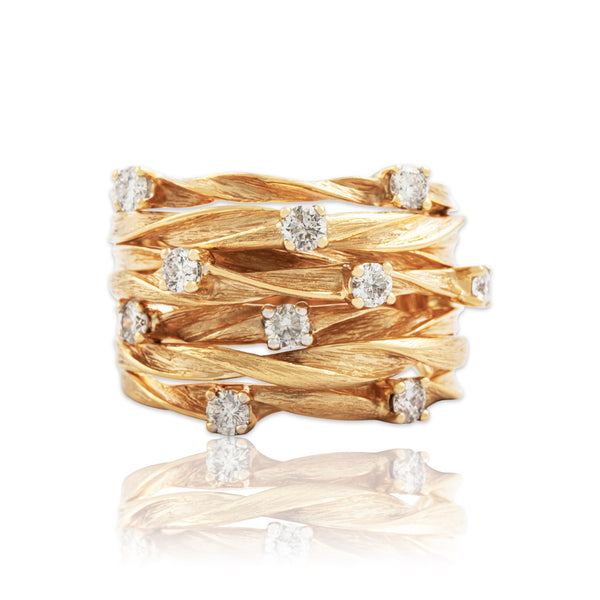 Vintage Heavy 14k Yellow Gold .78cttw Diamond Textured Statement Ring 7.25