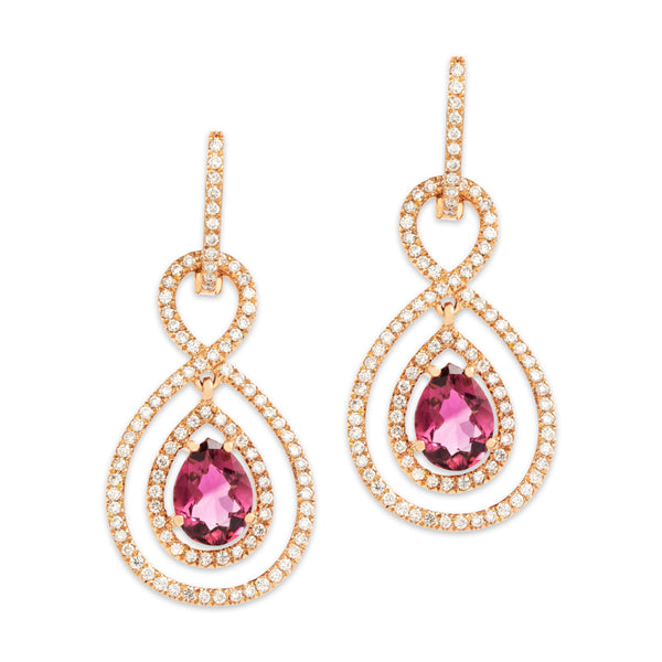 Vintage 14k Rose Gold Tourmaline Diamond Day & Night Earrings