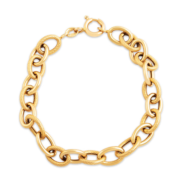 Vintage Italian 18k Yellow Gold Dotted Textured Cable Link Bracelet 7