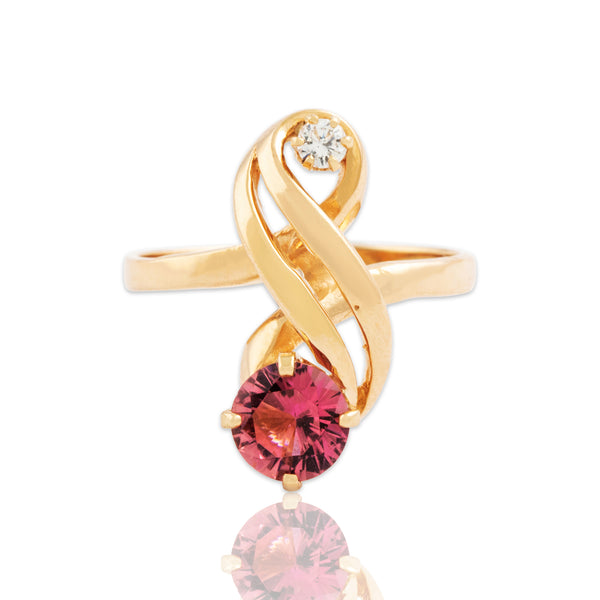 Vintage 14k Yellow Gold 1.1ct Pink Tourmaline Diamond Statement Ring