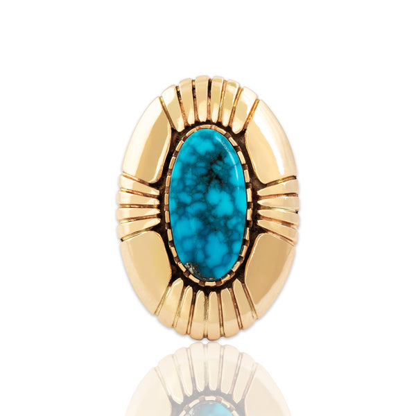 Vintage 14k Yellow Gold 2.5ct Turquoise Statement Ring 5.75