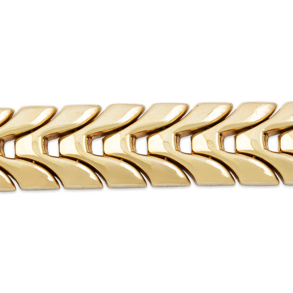 Vintage Italian 14k Yellow Gold Chunky Chevron Link Chic Bracelet 6.75