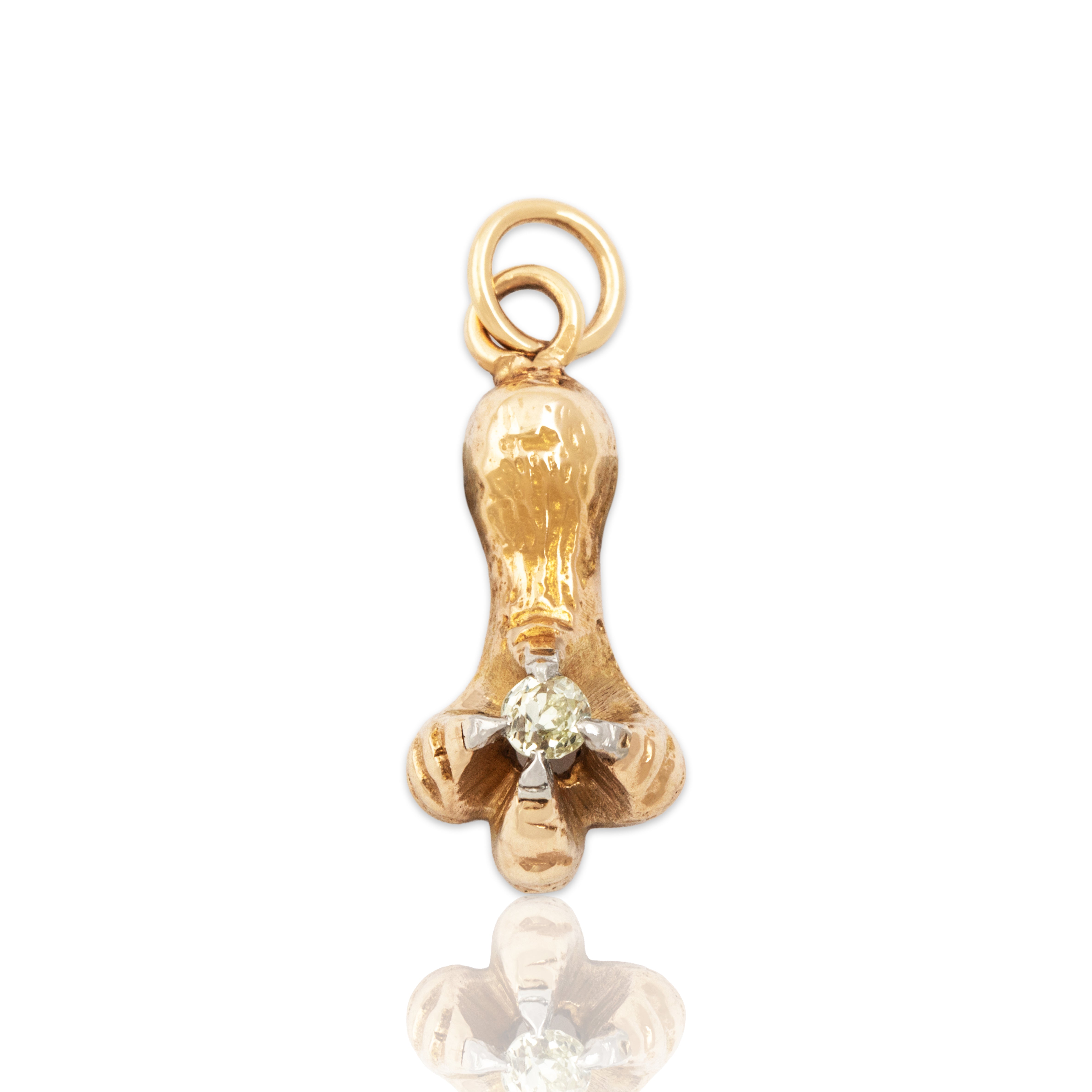 Antique 14k Yellow & White Gold Old Mine Diamond Fantastic Claw Charm / Pendant