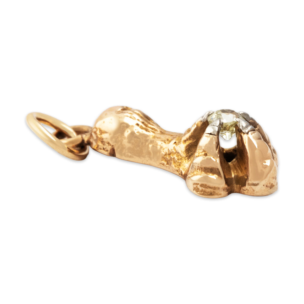 Antique 14k Yellow & White Gold Old Mine Diamond Fantastic Claw Charm / Pendant