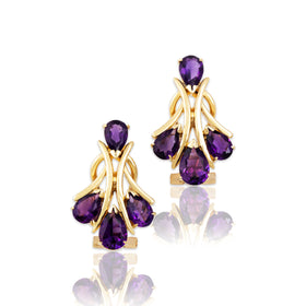 Vintage 14k Yellow Gold 2.5cttw Amethyst Statement Omega Back Earrings