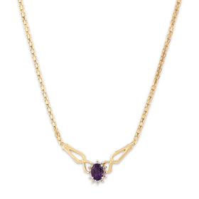 Vintage 14k Yellow Gold Amethyst Diamond Haloed Necklace 16"