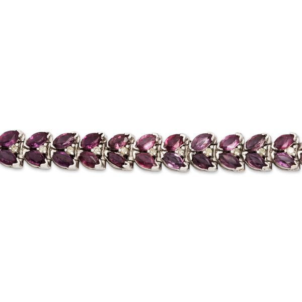 Vintage 14k White Gold 9.9cttw Pink Sapphire Diamond Marquise Link Bracelet 6.75