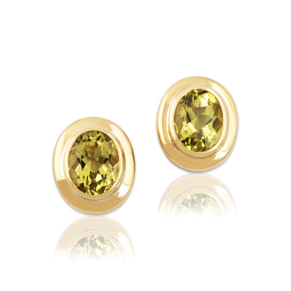 Vintage 18k Yellow Gold 4.5cttw Lemon Quartz Chic Bezel Stud Earrings