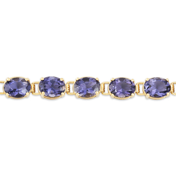 Vintage 14k Yellow Gold 14cttw Iolite Refined Purple Line Bracelet 6.75