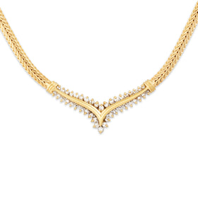 Vintage 18k Yellow Gold .832cttw Diamond Elegant Sparkling Chevron Necklace 15"