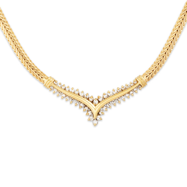Vintage 18k Yellow Gold .832cttw Diamond Elegant Sparkling Chevron Necklace 15