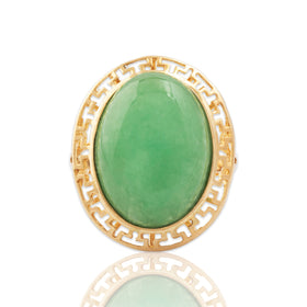 Vintage 14k Yellow Gold 10.75ct Green Jade Openwork Bezel Ring 7.25