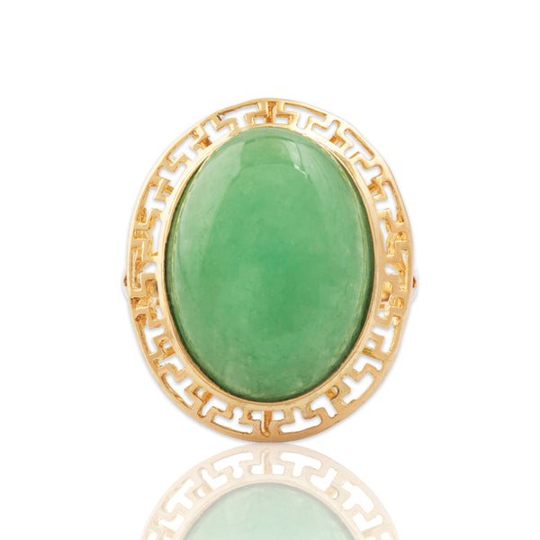 Vintage 14k Yellow Gold 10.75ct Green Jade Openwork Bezel Ring 7.25