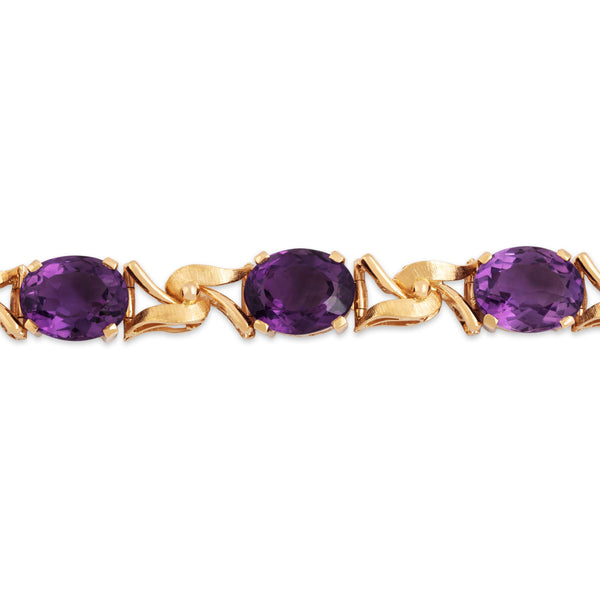 Vintage 14k Yellow Gold 34cttw Amethyst Fabulous Chunky Statement Bracelet 6.5