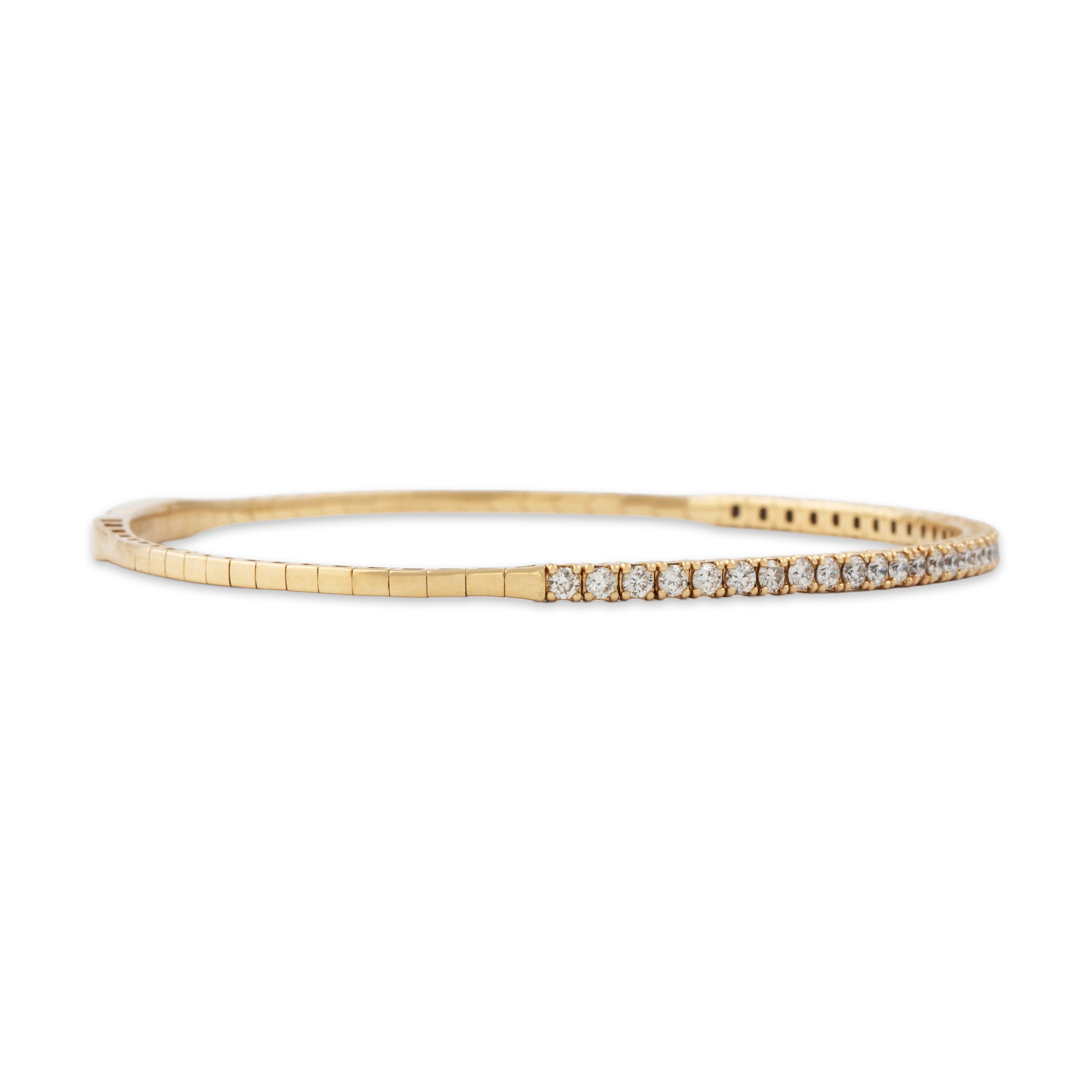 Estate 14k Yellow Gold 1cttw Diamond Dainty Bendy Bangle Bracelet 7"