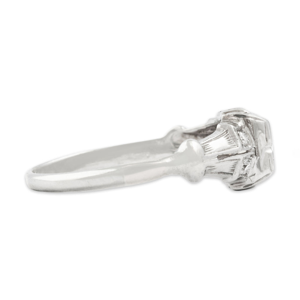 Antique Art Deco 18k White Gold Old European Cut Diamond Architectural Ring 6.75