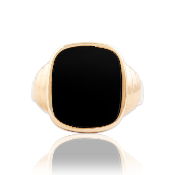 Vintage Large 10k Yellow Gold Onyx Square Signet Ring 10.75