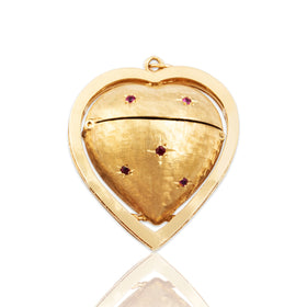 Vintage Oversized 14k Yellow Gold Ruby Incredible Opening Heart Surprise Pendant