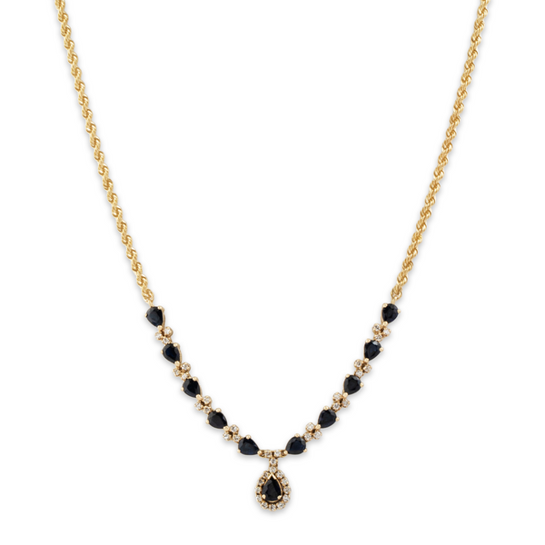 Vintage 14k Yellow Gold 2.96cttw Blue Sapphire Diamond Elegant Necklace 16