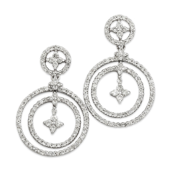 Vintage 18k White Gold 1.37cttw Diamond Glimmering Double Hoop Earrings